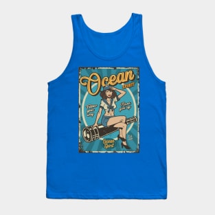 Vintage Marine Colorful Poster With Pin Up Girl Tank Top